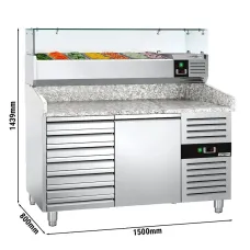 Холодильний стіл для піци з настільною вітриною PREMIUM - 1.5 x 0.8 m 190 л GGM Gastro POS158SND#AGG153ND