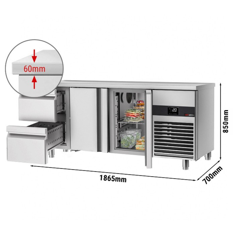 Холодильний стіл PREMIUM - 1.86 x 0.7 m (2 дверцята, 2 висувні секції) GGM Gastro KTF187ND-EF#2T#2S