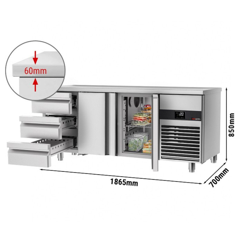 Холодильний стіл PREMIUM - 1.86 x 0.7 m (2 дверцята, 3 висувні секції) GGM Gastro KTF187ND-EF#2T#3S