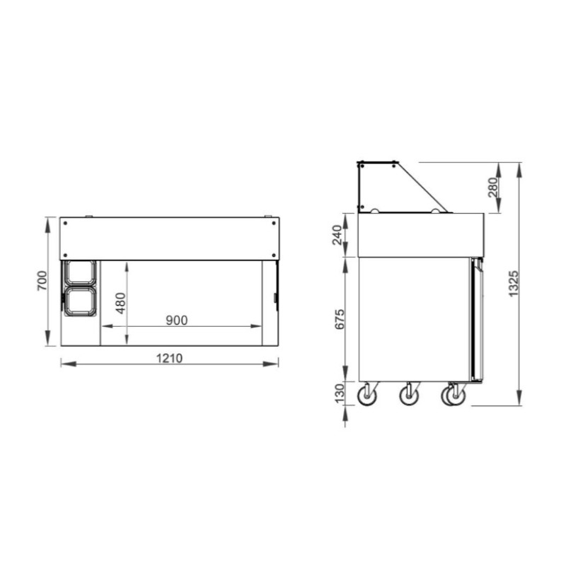 Холодильний стіл / Саладетта - 1.21 x 0.7 м / 4 висув. секції GGM Gastro ZBF127DN#2#SBF1212