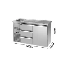 Пивний прилавок 1,5 x 0,7 м (1 дверцята / 3 висув.секції / 1 раковина) GGM Gastro BLA157#ETA#SBA1313