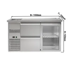 Пивний прилавок 1,5 x 0,7 м (1 скл.дверцята / 2 висув.секції / 1 раковина) GGM Gastro BLA157#GTA#SBA1212