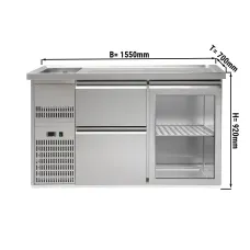 Пивний прилавок 1,5 x 0,7 м (1 скл.дверцята / 2 висув.секції / 1 раковина) GGM Gastro BLA157#GTA#SBA2535