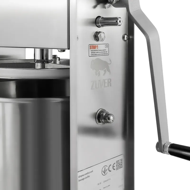 Шприц ковбасний ZUVER Stuffer Vertical 10 (SV-10) корпус нержавіюча сталь S/S201 (преміальна марка), міцні шестерні, 2 швидкості, 5 насадок, 2 ущільнювальні кільця 